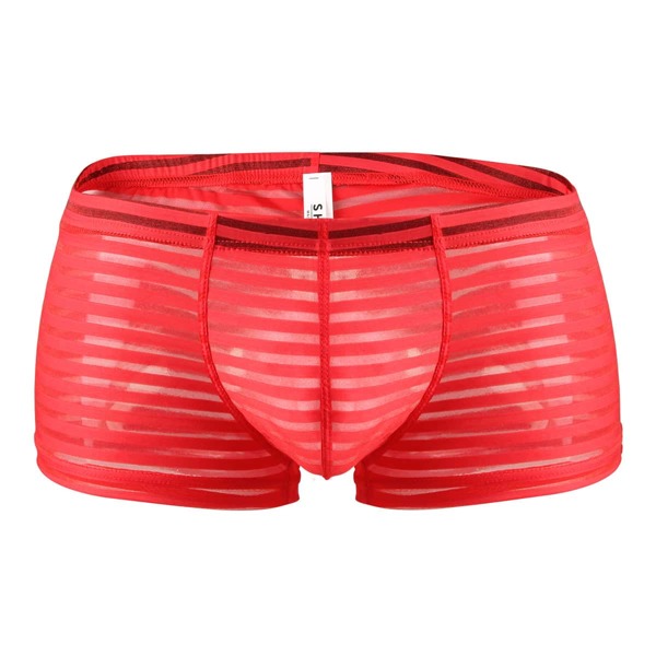 

Men Striped Sheer Mesh Boxer Brief, Red