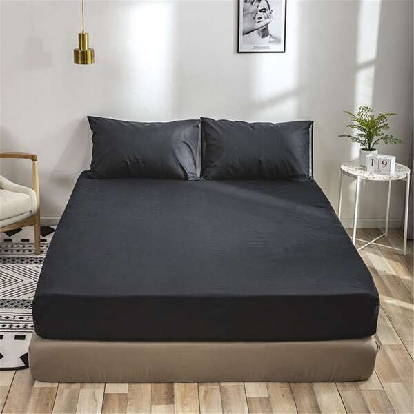 

Solid Color Fitted Sheet Set Without Filler, Black