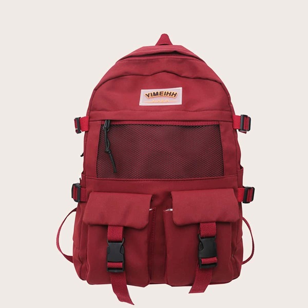 

Letter Patch Pocket Front Backpack, Red