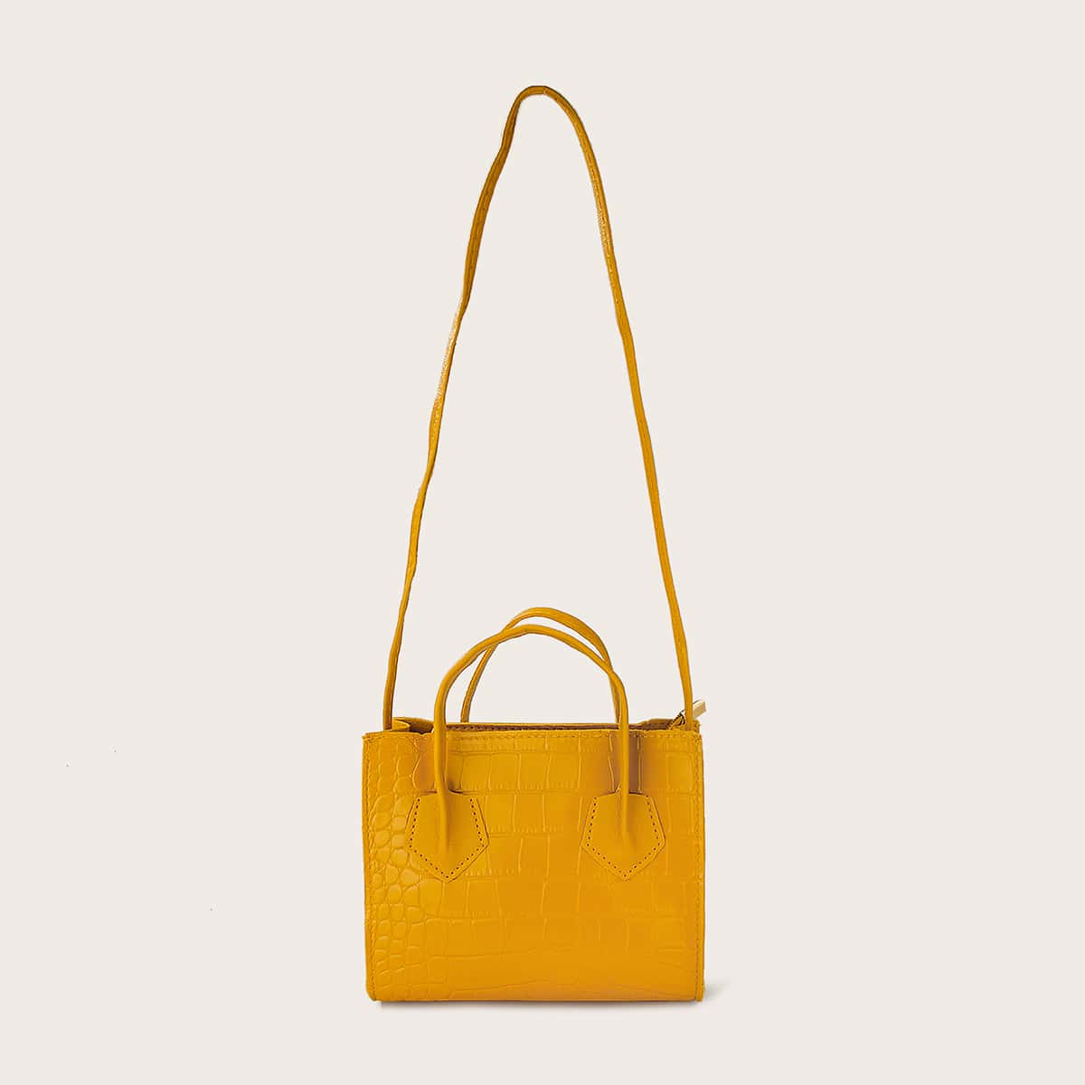 Croc Embossed Satchel Bag, Yellow