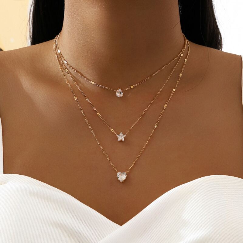 

Rhinestone Star & Heart Decor Layered Necklace, Gold
