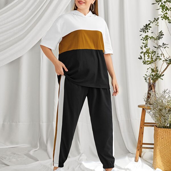

Plus Color-block Hoodie & Side Stripe Sweatpants, Multicolor