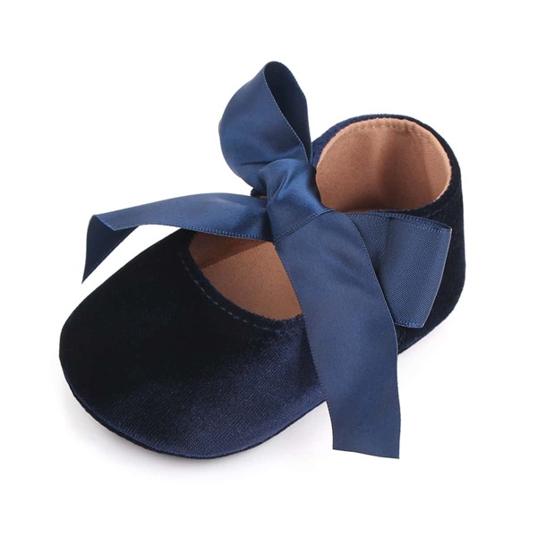 

Baby Girl Bow Decor Velvet Flats, Navy blue