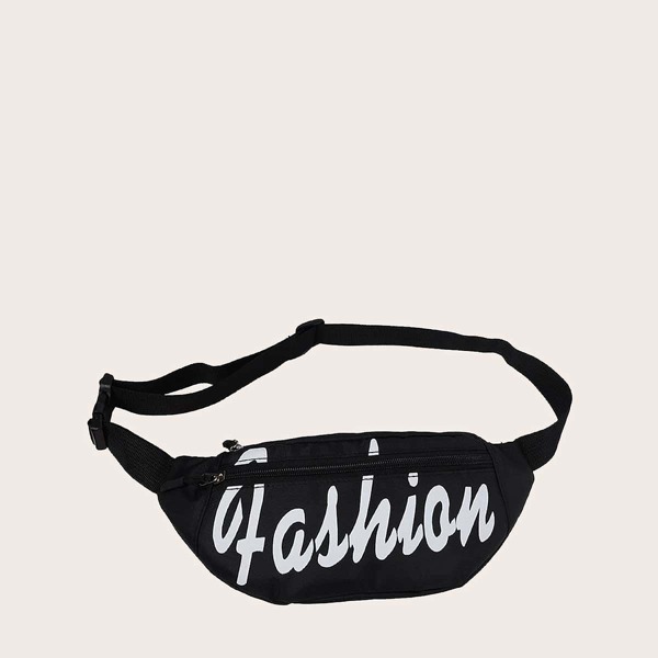 

Letter Graphic Zipper Fanny Pack, Black