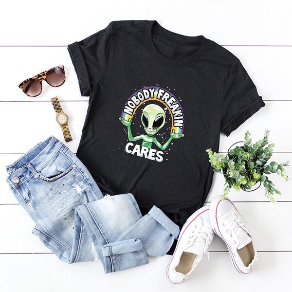 

Alien And Slogan Graphic Tee, Black