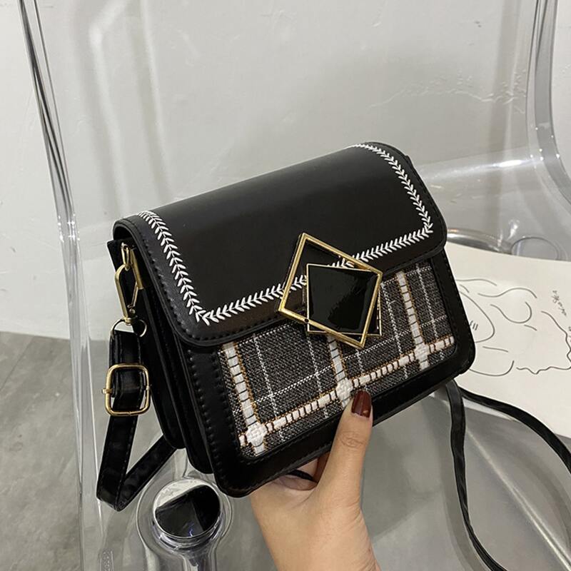 

Plaid Detail Flap Bag, Black