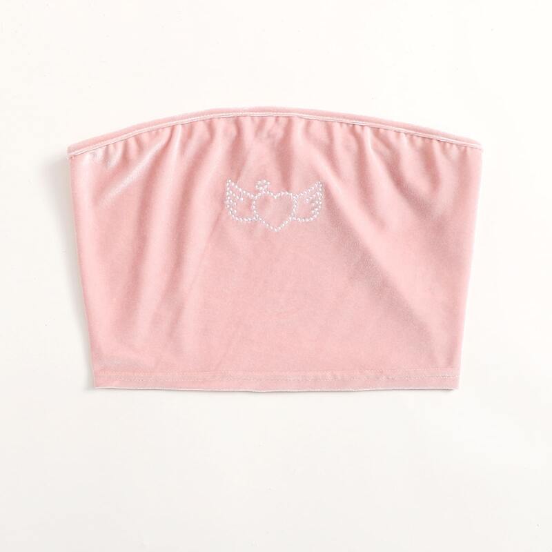 

Velvet Heart Wings Graphic Crop Tube Top, Baby pink