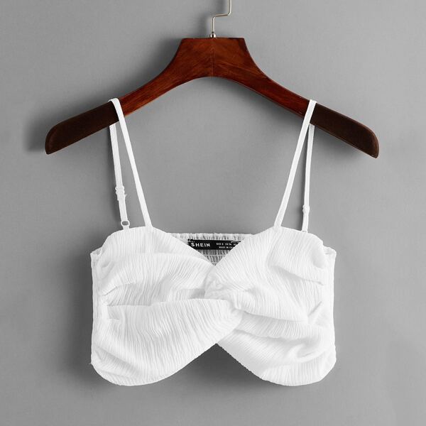 

Plus Twist Front Shirred Cami Top, White