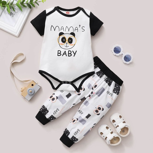 

Baby Unisex Panda & Letter Graphic Bodysuit & Sweatpants, White