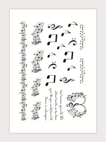 1sheet Music Note Pattern Tattoo Sticker - Black - View 1