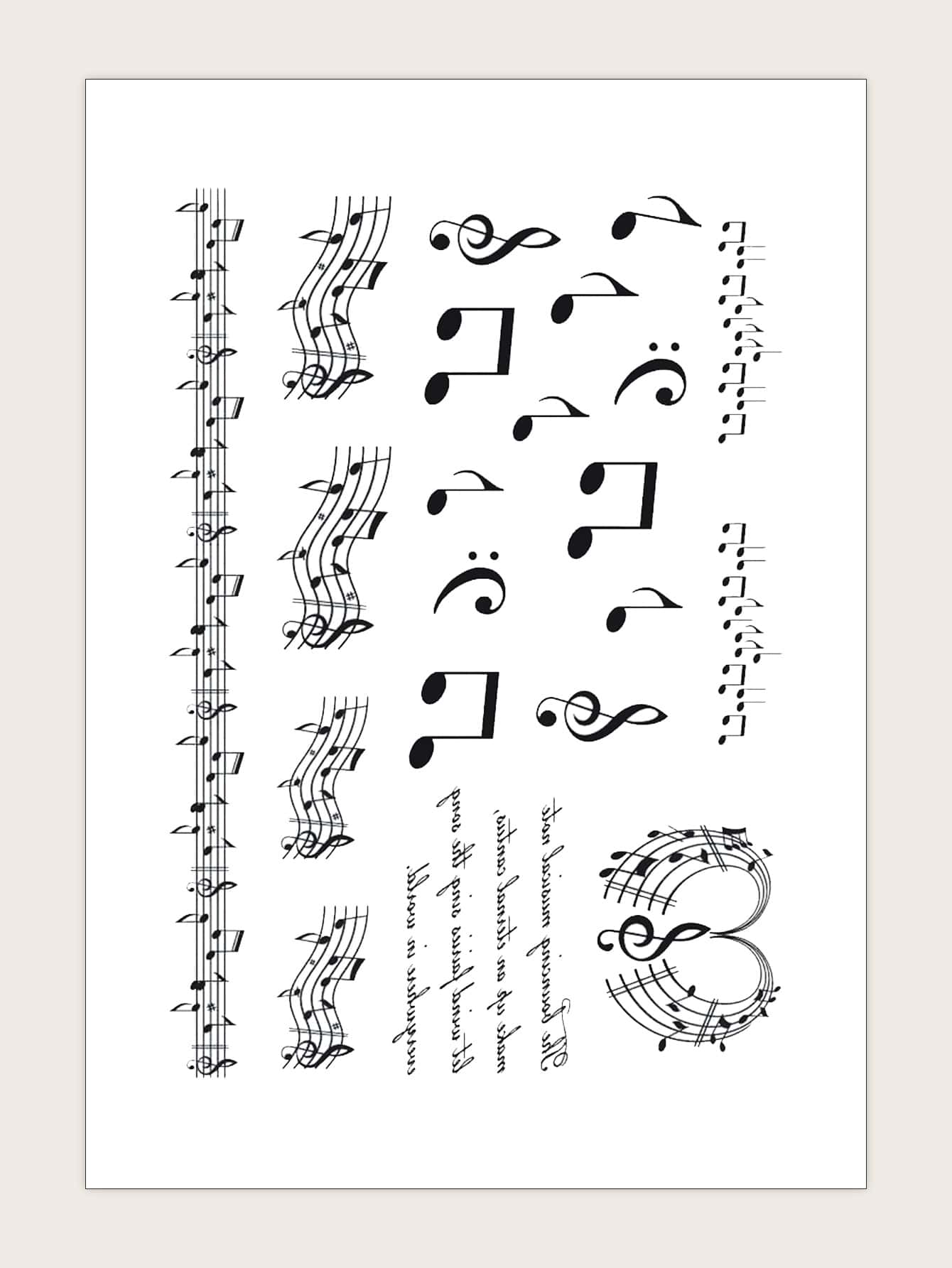1sheet Music Note Pattern Tattoo Sticker - Black - View 1