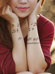 1sheet Music Note Pattern Tattoo Sticker - Black - View 2