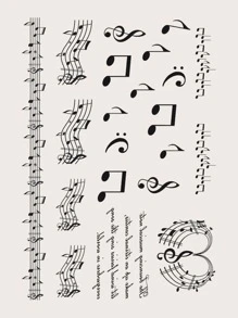 1sheet Music Note Pattern Tattoo Sticker - Black - View 3