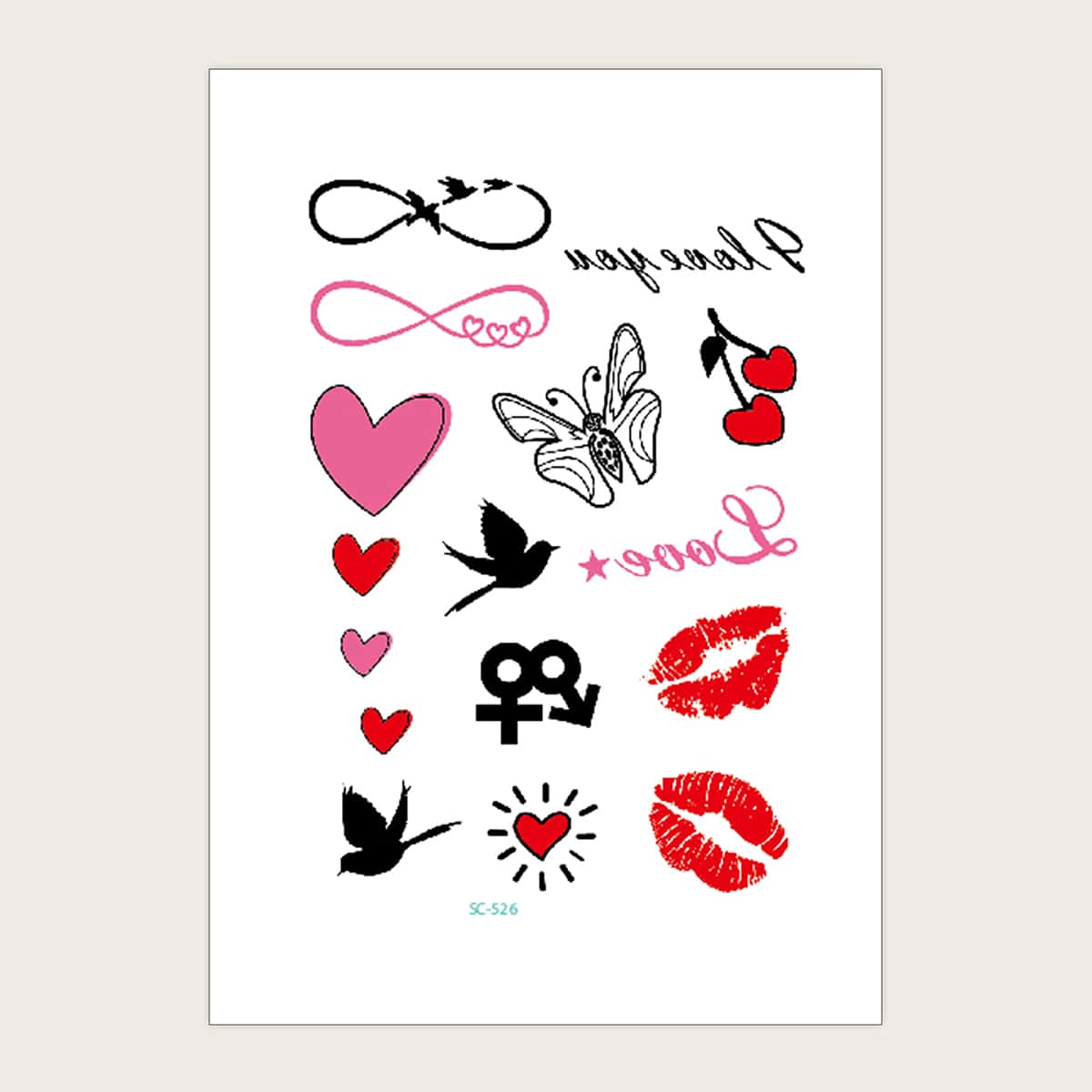 

1sheet Heart Pattern Tattoo Sticker, Multicolor