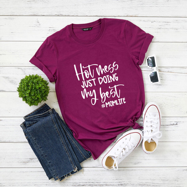 

Plus Slogan Graphic Short Sleeve Tee, Purple