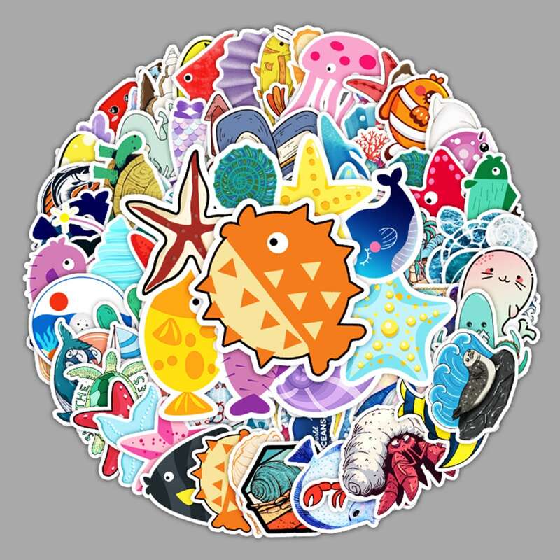 

100pcs Cartoon Marine Life Sticker, Multicolor