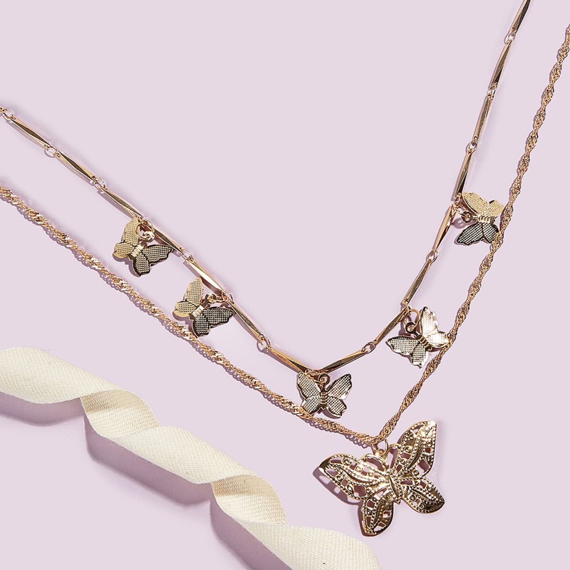 

Butterfly Decor Layered Necklace, Gold