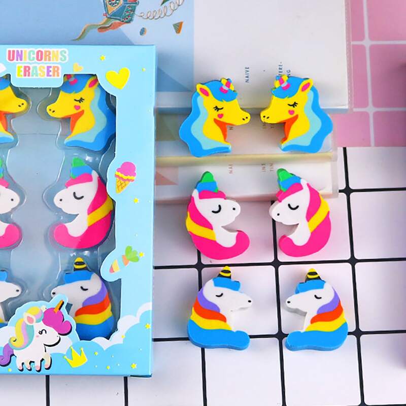

6pcs Unicorn Shaped Eraser, Multicolor