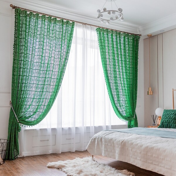 

Hollow Tassel Single Panel Curtain, Green