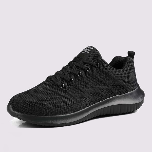 

Men Lace-up Front Low Top Knit Sneakers, Black