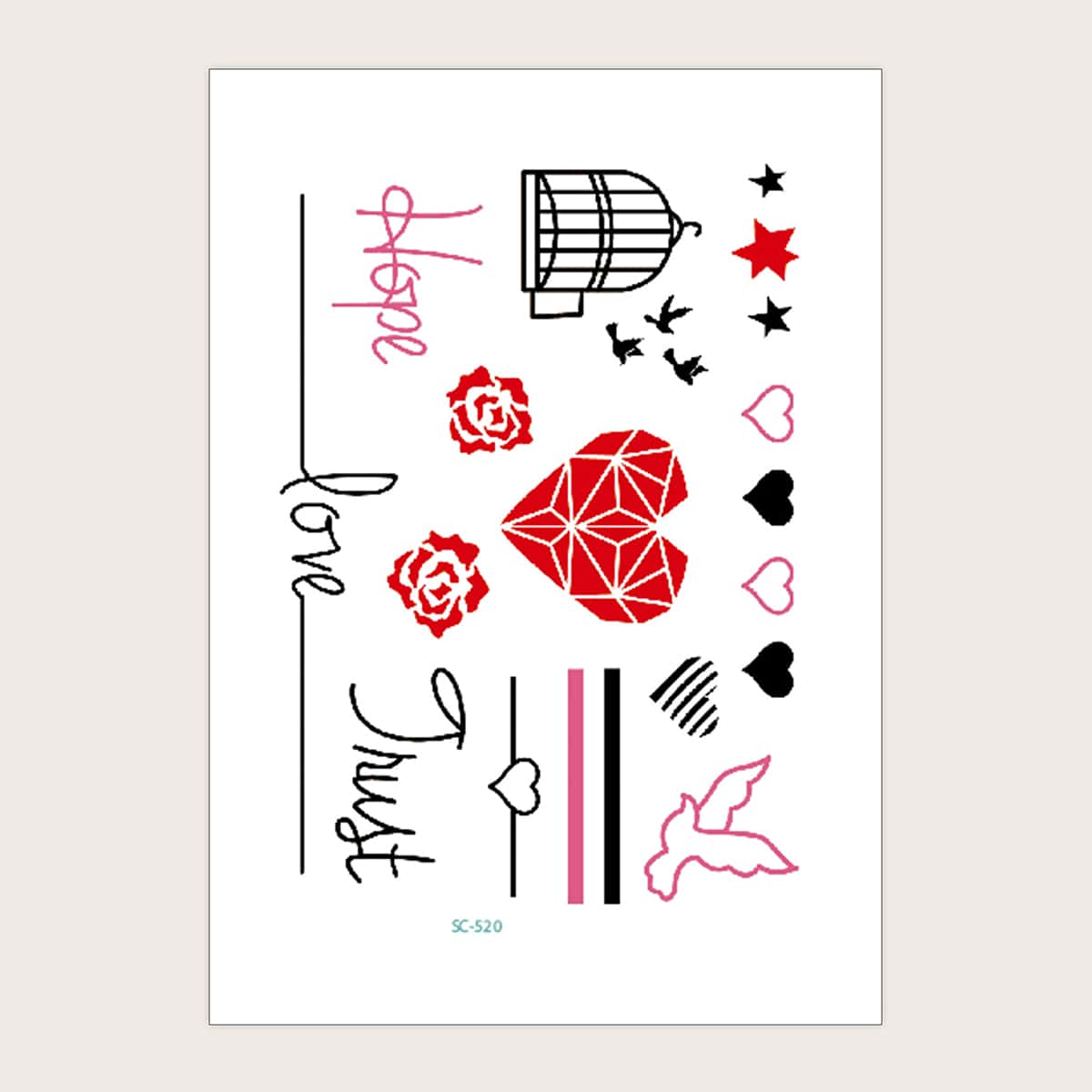 

1sheet Heart Pattern Tattoo Sticker, Multicolor