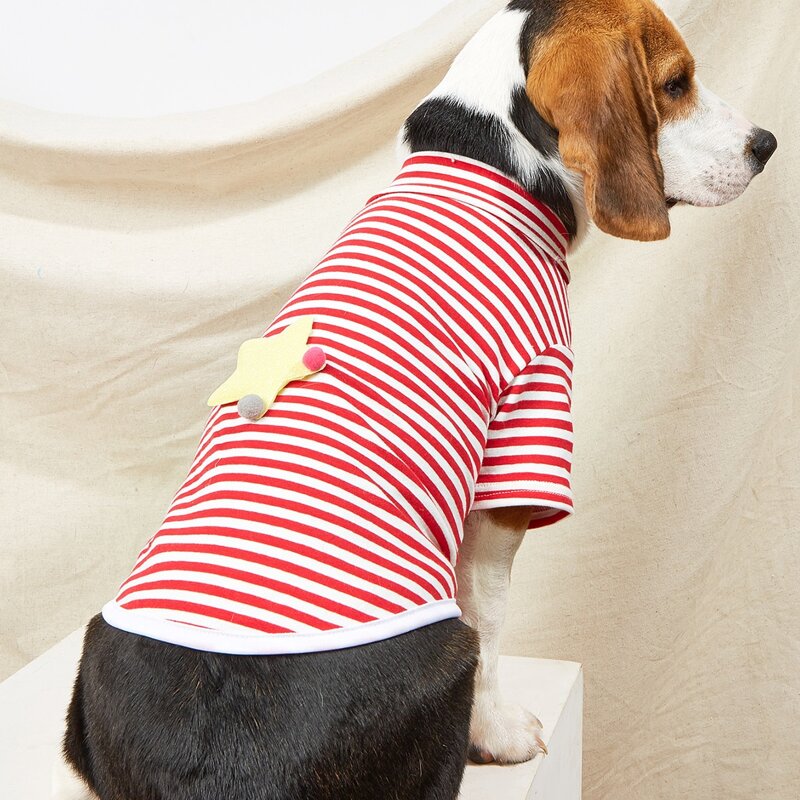 

Star Pattern Striped Pet Tee, Red and white