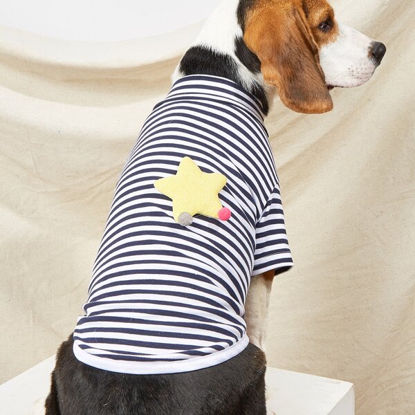 

Star Pattern Striped Pet Tee, Black and white