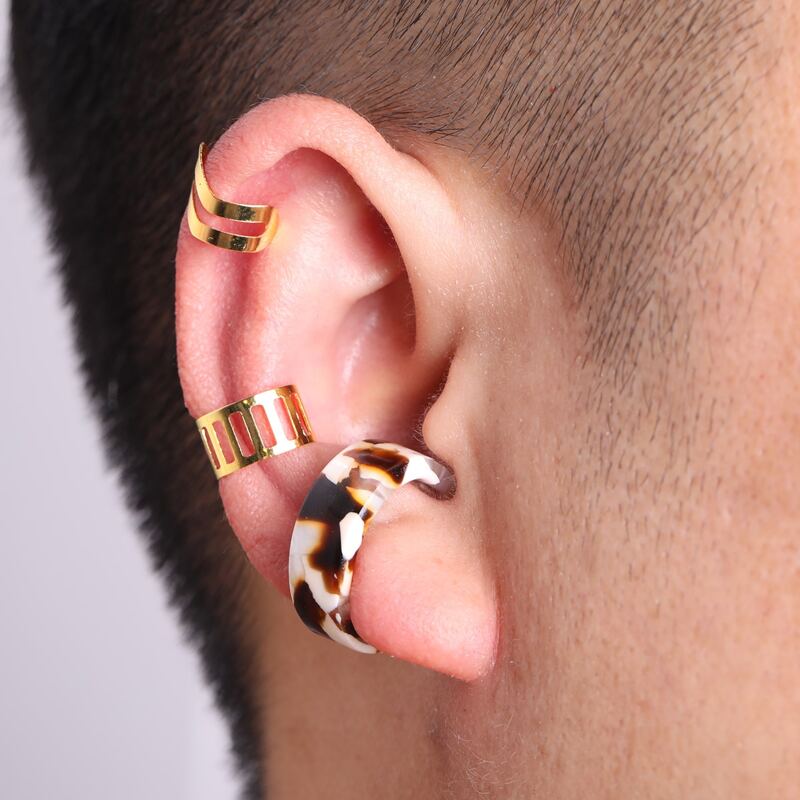 

3pcs Guys Metal Tortoiseshell Ear Cuff, Multicolor