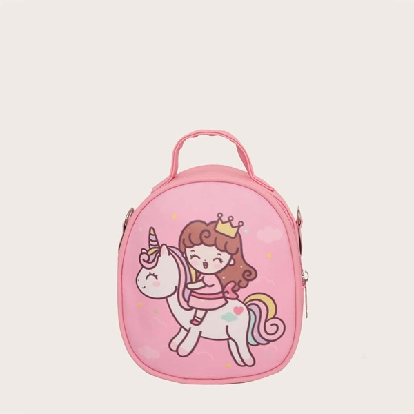 

Girls Cartoon Graphic Curved Top Backpack, Pink