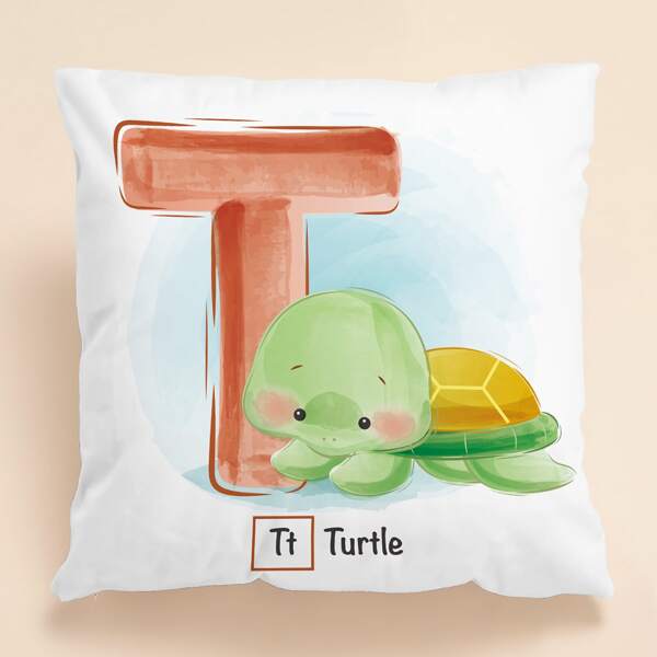 

Kids Cartoon Letter Graphic Cushion Cover Without Filler, Multicolor
