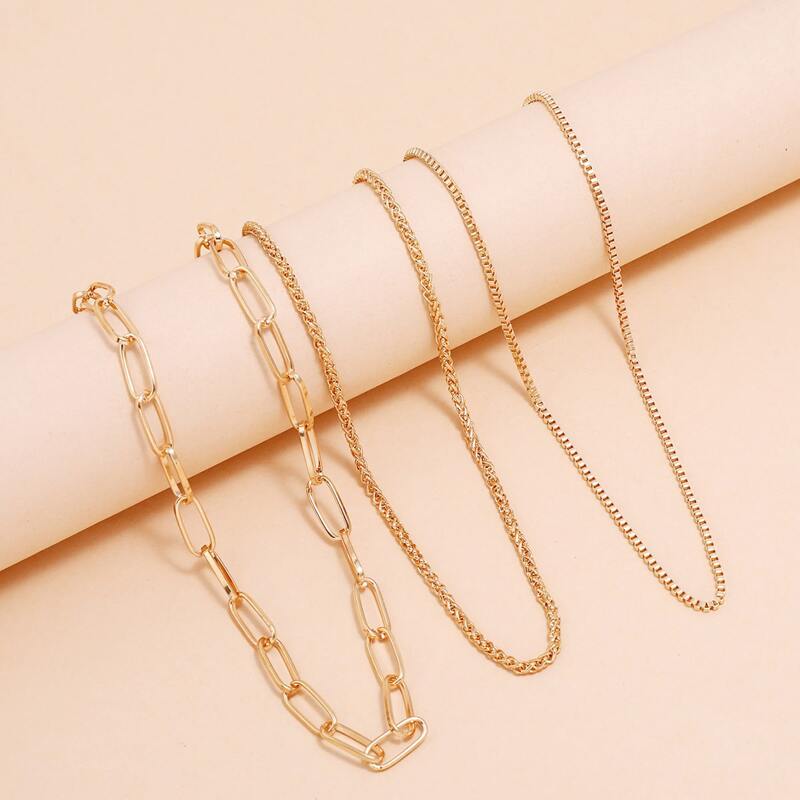 

3pcs Simple Chain Necklace, Gold