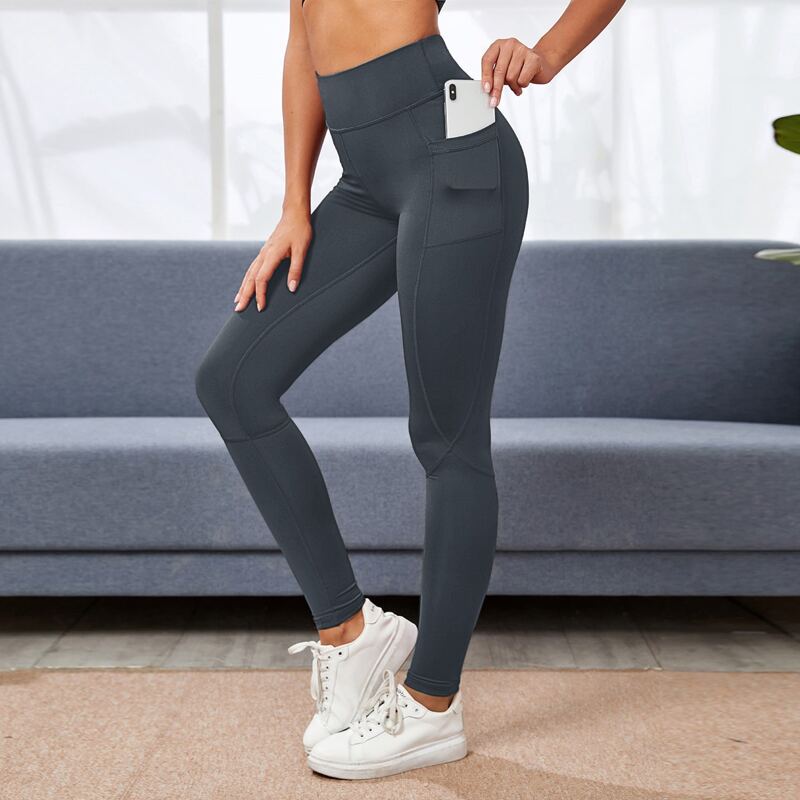 

Wide Waistband Sports Leggings With Phone Pocket, Dark grey