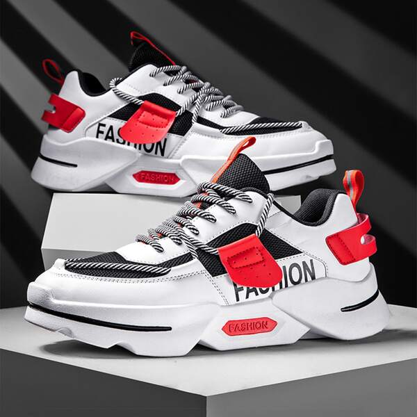 

Men Letter Graphic Color Block Sneakers, Red and white