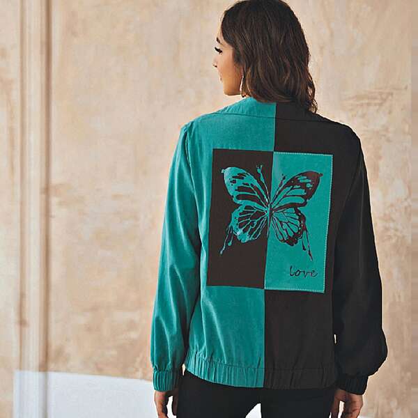

Two Tone Butterfly Print Jacket, Multicolor