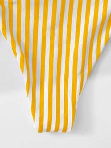 Striped One Shoulder Tie Side Bikini Set Summer Beach - Yellow - View 5