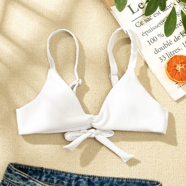 

Rib Twist Bikini Top, White