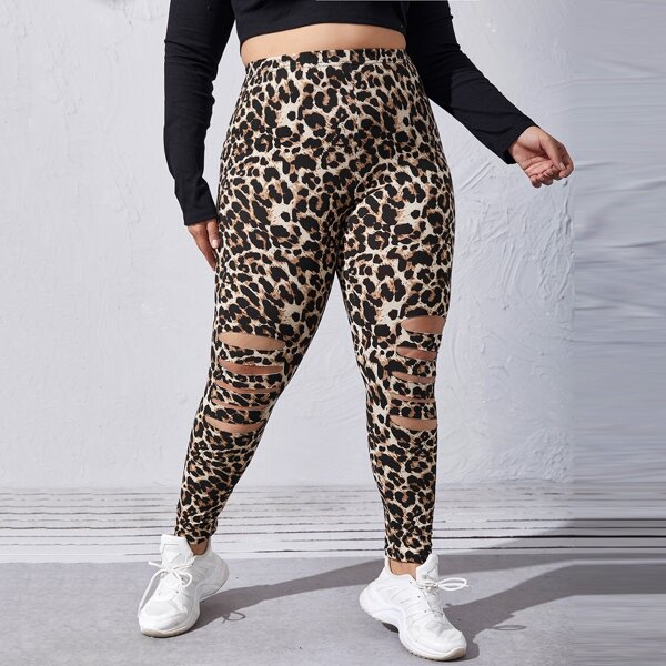 

Plus Leopard Cut Out Leggings, Multicolor