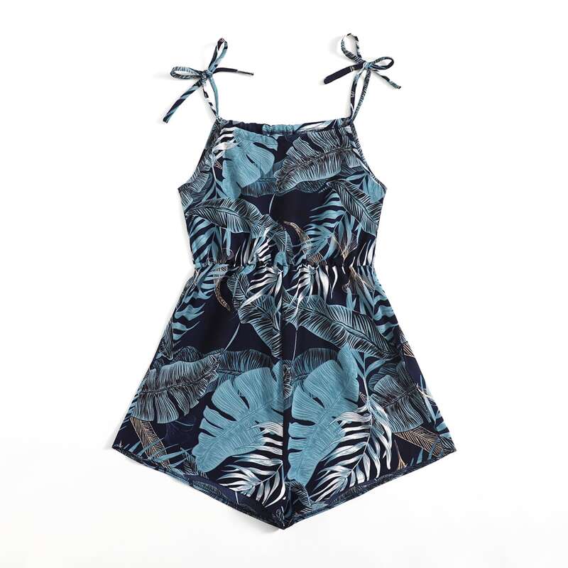 

Tropical Leaf Print Romper, Multicolor