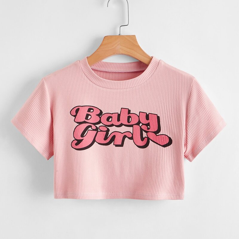 

Letter Ribbed Crop Tee, Pink