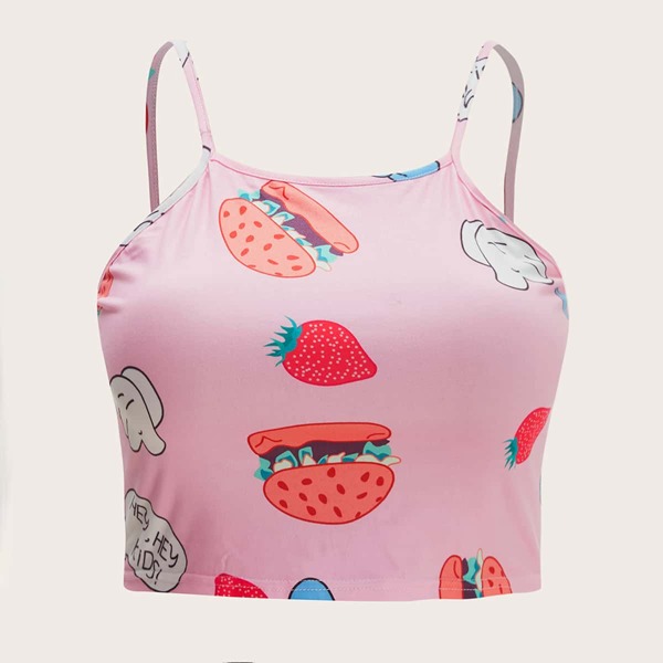 

Plus Strawberry & Hamburger Print Cami Top, Baby pink