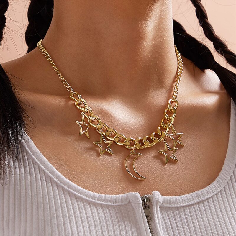 

Star & Moon Decor Chain Necklace, Gold