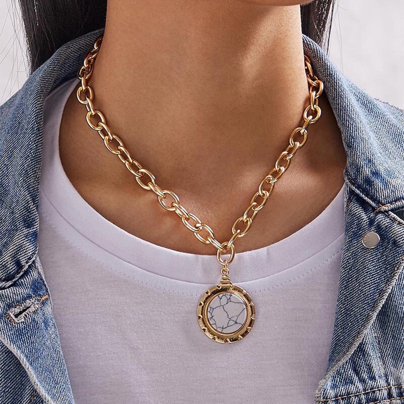 

Round Marble Chain Necklace, Gold