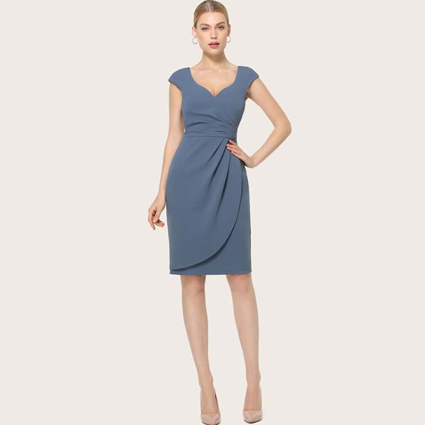 

Sweetheart Neckline Wrap Hem Dress, Dusty blue
