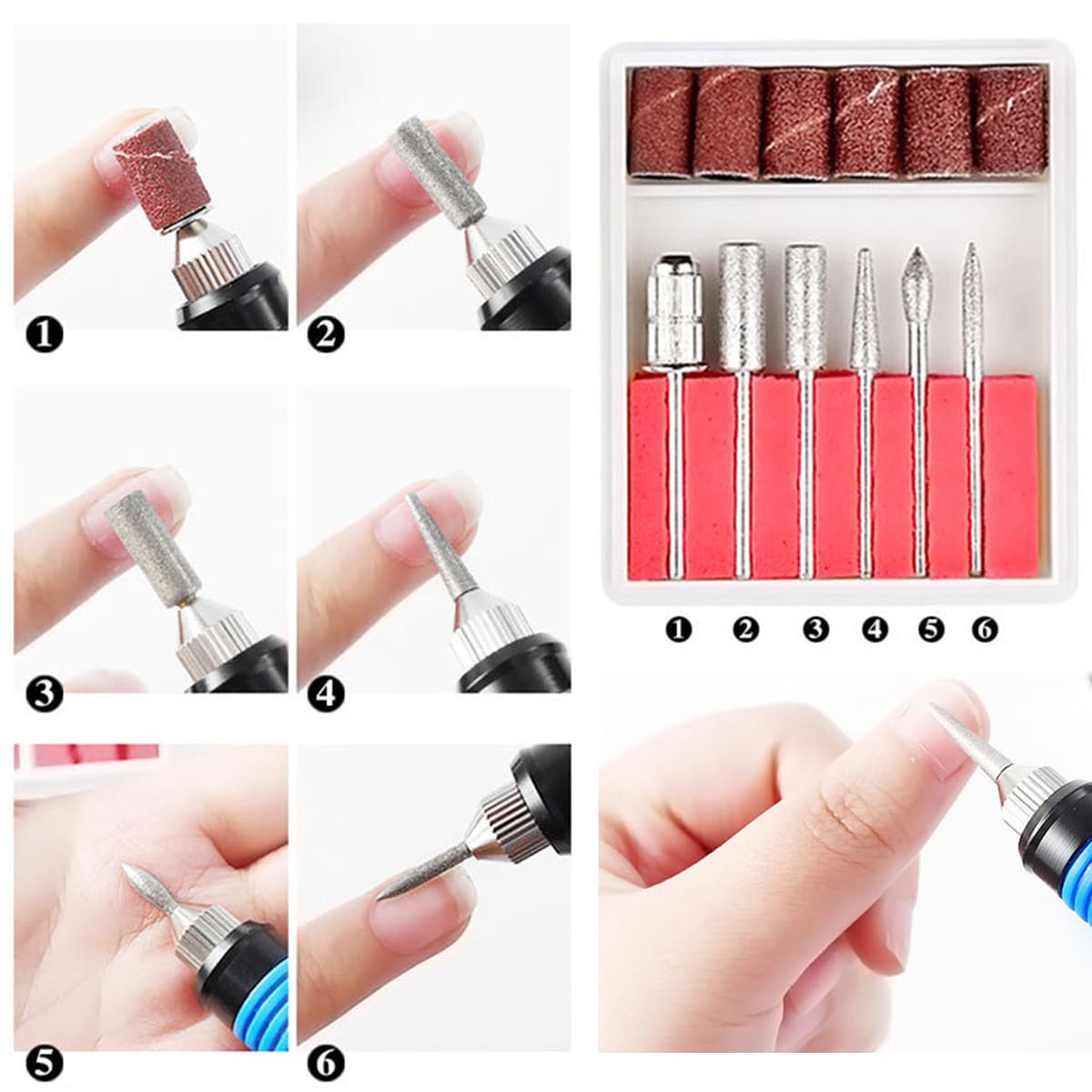 

1pc Nail Polisher & 6pcs Polishing Heads & 1pc Plug, Blue