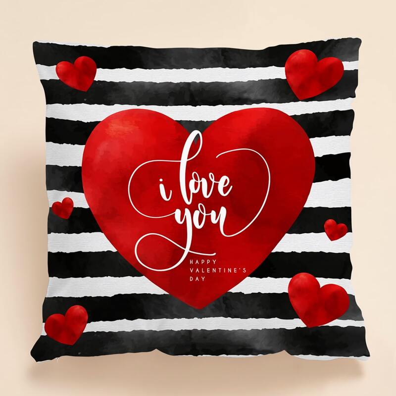 

Valentine's Day Heart & Stripe Cushion Cover Without Filler, Multicolor