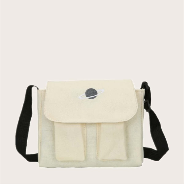 

Planet Embroidered Canvas Crossbody Bag, Beige