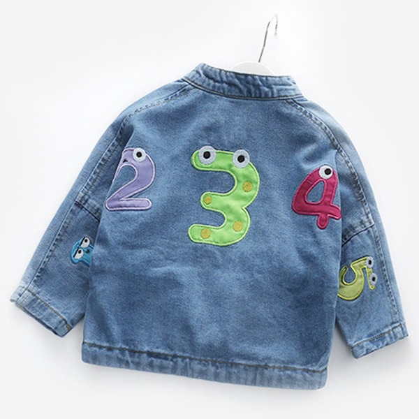 

Toddler Girls Cartoon Embroidered Denim Jacket, Medium wash