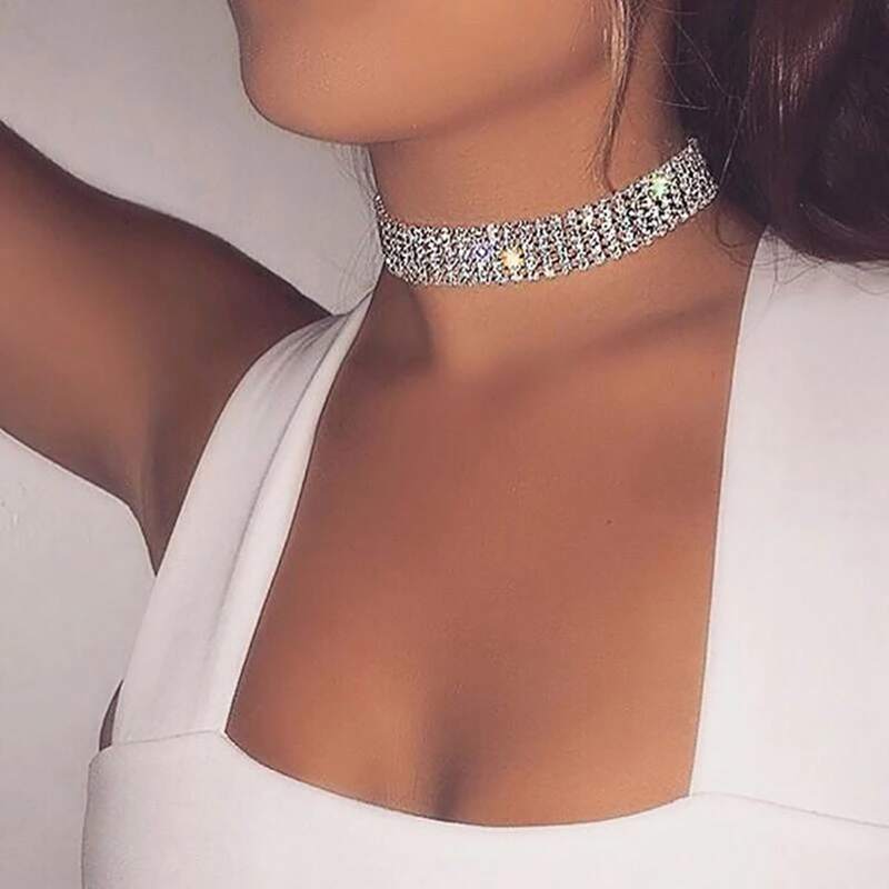 

Rhinestone Decor Choker, Silver