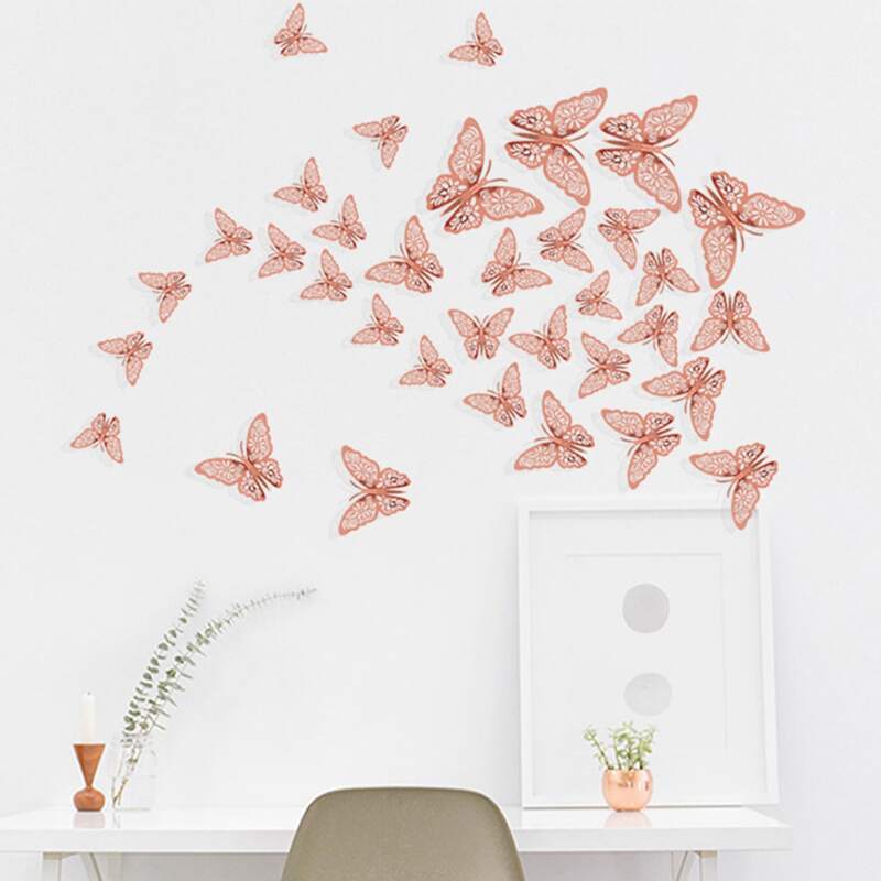 

12pcs 3D Hollow Butterfly Wall Sticker, Rose gold