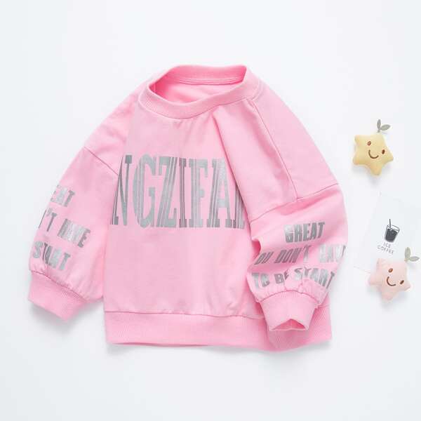 

Toddler Girls Slogan Graphic Drop Shoulder Sweatshirt, Pastel baby pink